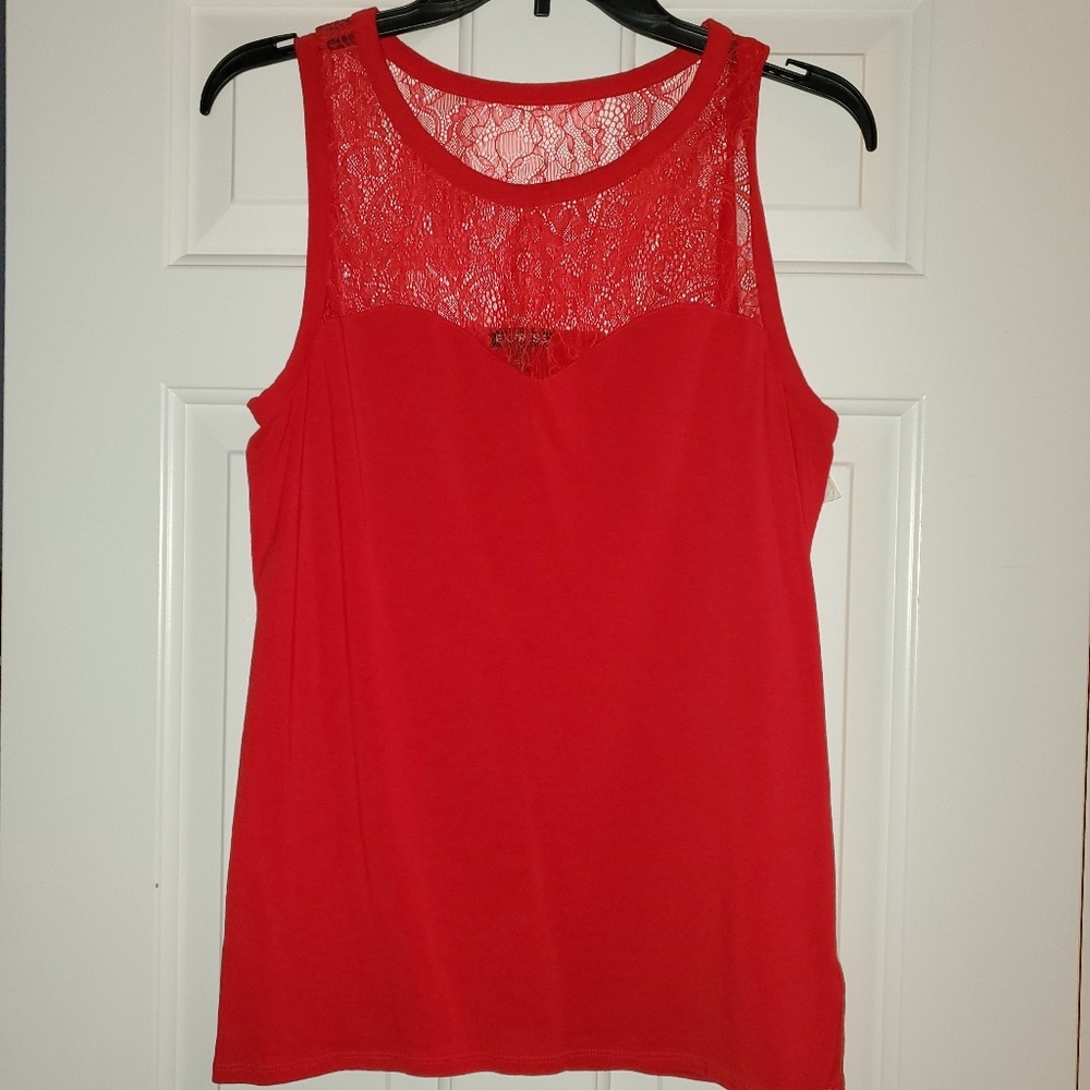 Express red lace fitted tank